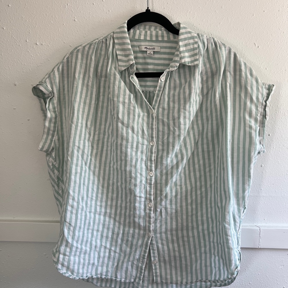 Madewell Mint and White Striped Shirt